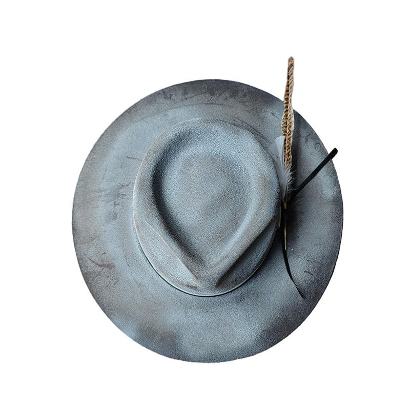 Cross-Border Hot-Selling Men'S And Women'S Autumn And Winter Pure Wool Top Hats, Old Felt Hats, Trimmed Jazz Hats
