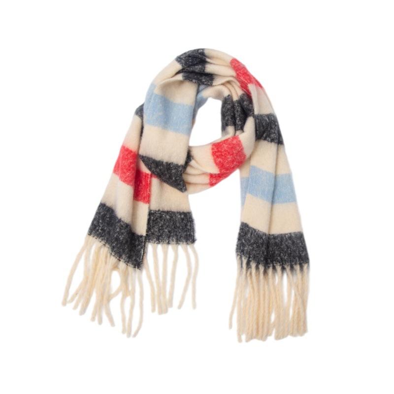 Women's Winter Colored Stripes Scarfs Vintage Casual Scarf Shawl Wraps Poncho Blanket Fringe Soft Thick Scarfs Chunky Long Shawl Scarves for Women