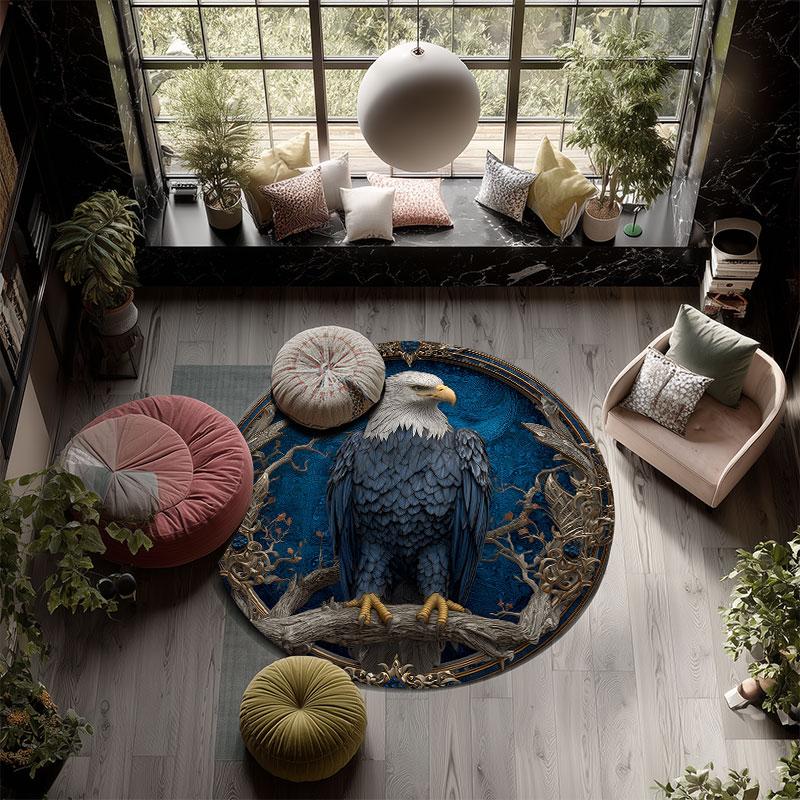 Eagle pattern round rug,Carpet Rug for Living Room Bedroom Playroom ,Non-slip Floor Mat,Holiday Gifts and Birthday Gifts.