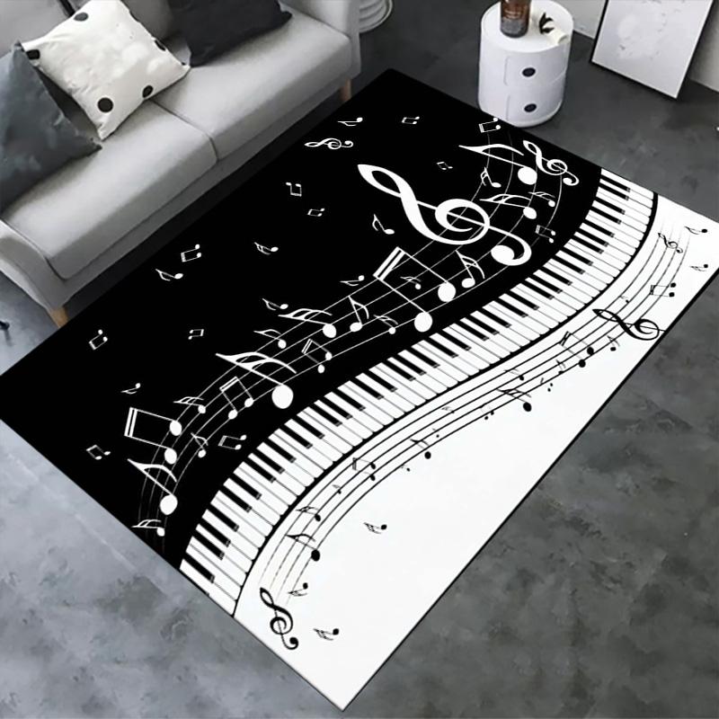 Tappeto Tappetino con Note Musicali per Soggiorno Camera da Letto Casa Decorazione Divano, Tappetino Antiscivolo per Giochi Bambini