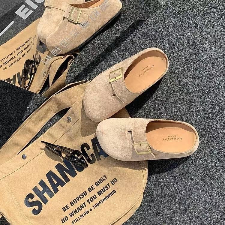 Platform Boken shoes women's spring and summer 2025 new models wear lazy retro big head half drag shoes with wide-leg pants