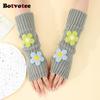 Botvotee Sleeves for Women Y2k Accessories Sweet Pink Flower Half Finger Arm Warmers Preppy Style Winter Knit Fingerless Gloves