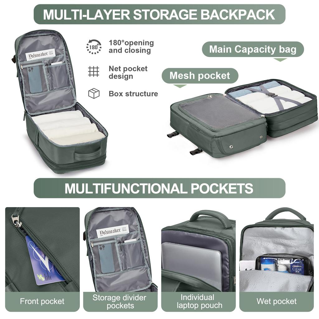 Expandable Travel Laptop Backpack for Men and Women, Large Capacity Waterproof Hand Luggage, Airplane Carry-On Bag