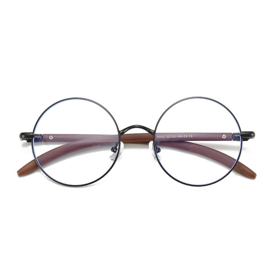00102 Retro Japanese Metal Big Round Glasses Frame Men And Women Myopia Plain Light Wood Grain Legs Literary Frame