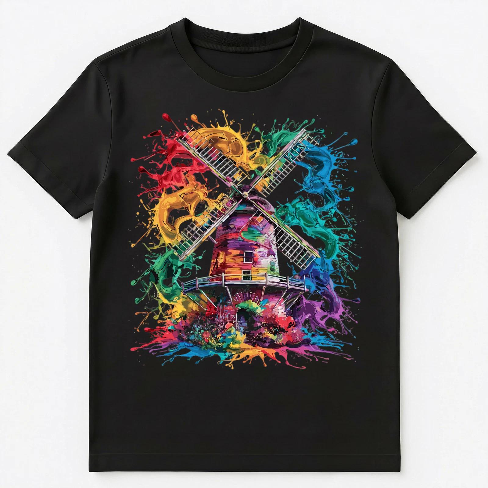 

Colorful Paint Splash Windmill Art Graphic Unisex T-Shirt XL