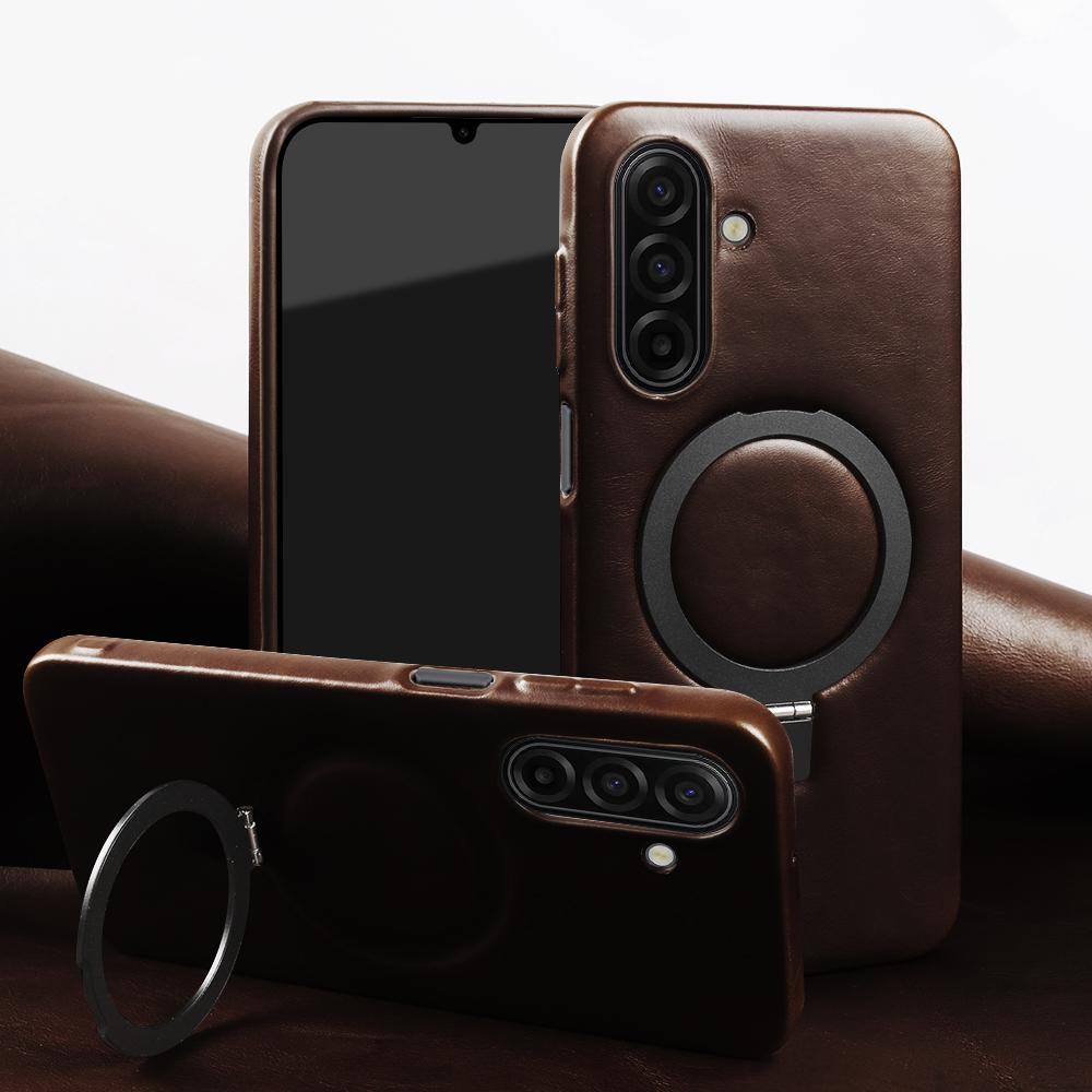 Magnetic Bracket Ring Genuine Leather Case For Samsung Galaxy A17 A07 A36 A16 A26 A56 A55 A35 A13 A06 A34 A54 Phone Back Cover