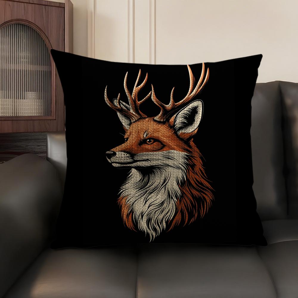 Cute Fox Cushion Cover Summer Breathable Linen Organic Fabric Double-Sided Printing Sofa Pillow Case Home Decor