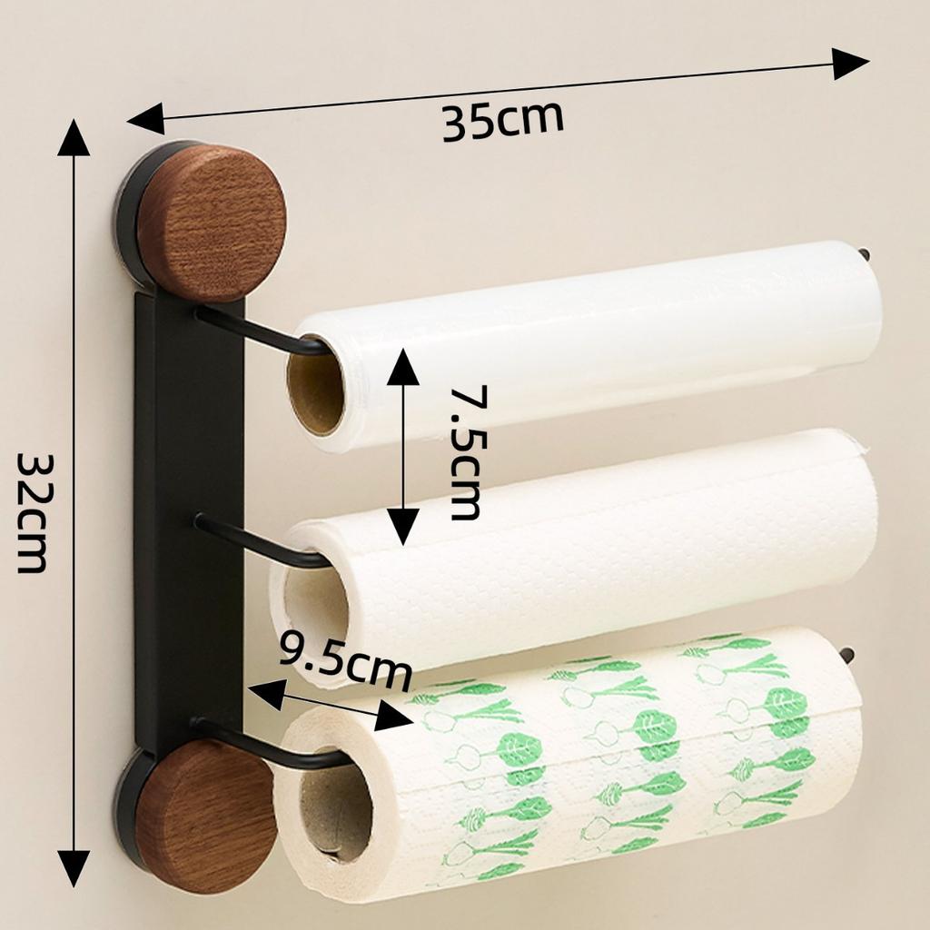 Suction Cup Kitchen Wrap Dispenser, No-Drill Punch Free Holder for Plastic Wrap, Aluminum Foil, Paper Towels & Bags