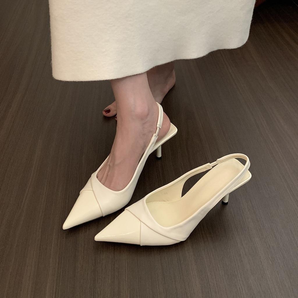Black pointed high heels women's spring 2025 new French temperament elegant bag head thin heel empty sandals single shoes