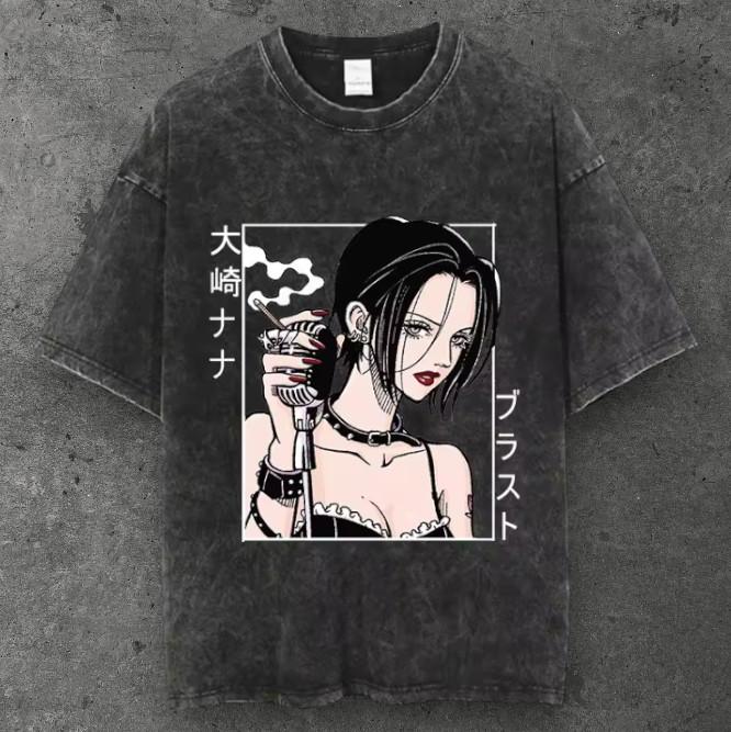 Unisex Anime Girl Graphic T Shirt Washed Black Punk Alt Aesthetic S-3XL S