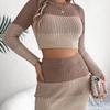 Autumn and Winter Multi-color Long-sleeved Crop Top, Hip-hugging Skirt, Knitted Suit Women's Clothing