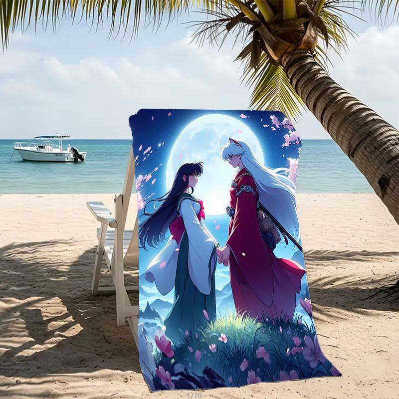 Beach Towel with Inuyasha & Kagome Pattern - soft,absorbent,machine washable Lightweight&Modern,swimming,Travel Essentials