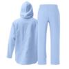 Completo casual da uomo in lino a due pezzi: camicia con cappuccio e bottoni e pantaloni a gamba dritta – perfetti per le vacanze al mare in primavera/estate