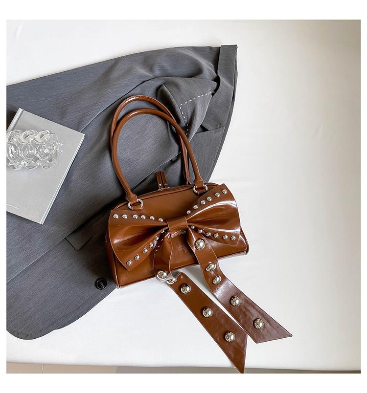 Creative Rivet Bow Handbag Girls Cute Trend Temperament Shoulder Bag Trendy Fashion Sweet Ins Women's Bag