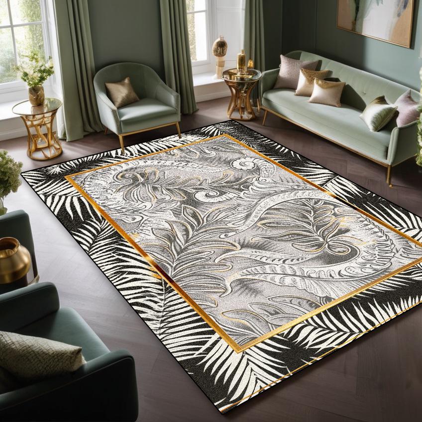 

European Plant Abstraction Washable Rug Non Slip Living Room Carpet Large Area Sofa Bedroom Mat Coffee Table Decor 60*90cm