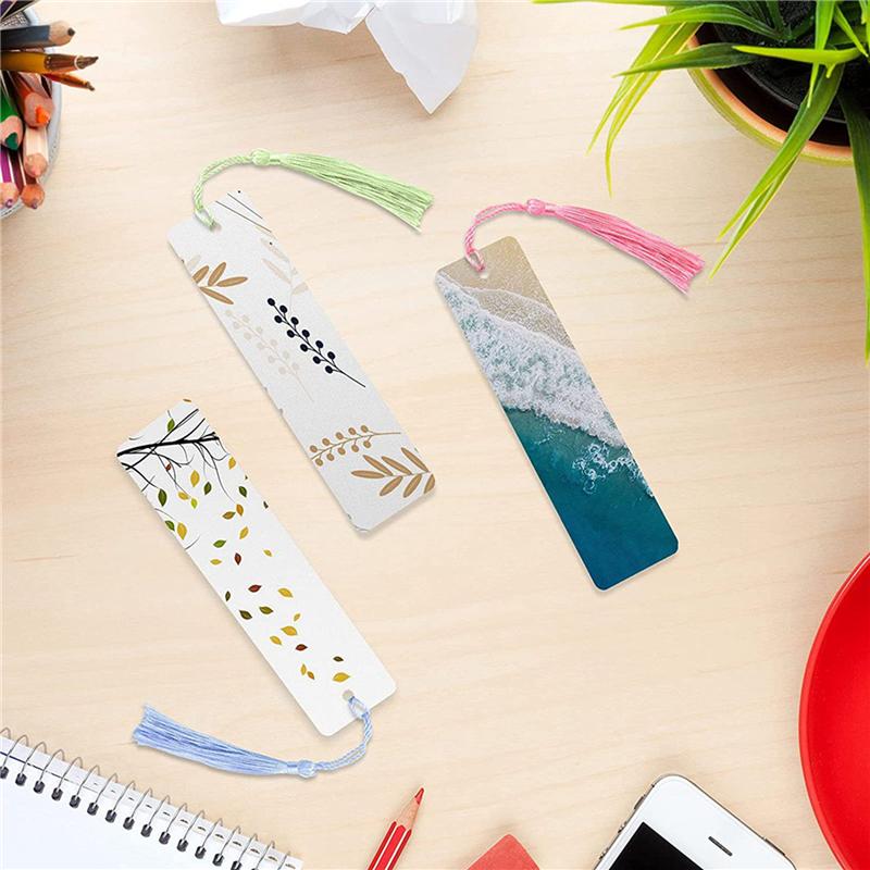Fresh 70 Pieces Sublimation Blank Bookmark, Heat Transfer Sublimation Bookmarks With Hole And 70 Pcs Colorful Tassels
