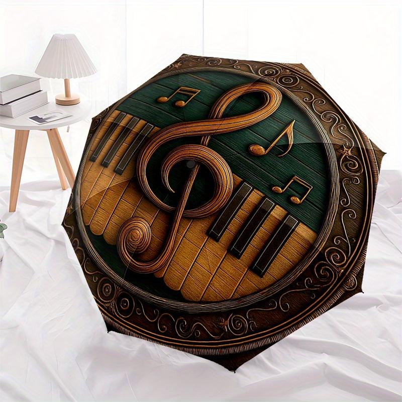 Golden Musical Notes on Wooden FrameUmbrella, PortableFold Compact Umbrella for Men & Women Gift