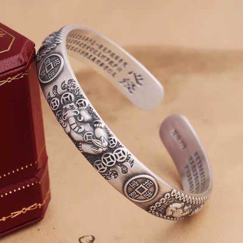 Armbånd for Mantra Hjerte Pixiu Kobber Beskyttelse fra God Guddommelig Mote Gave Kvinner, Sølv, Armbånd, Sutra, Amulett, Buddhisme, Gravert, Armbånd,