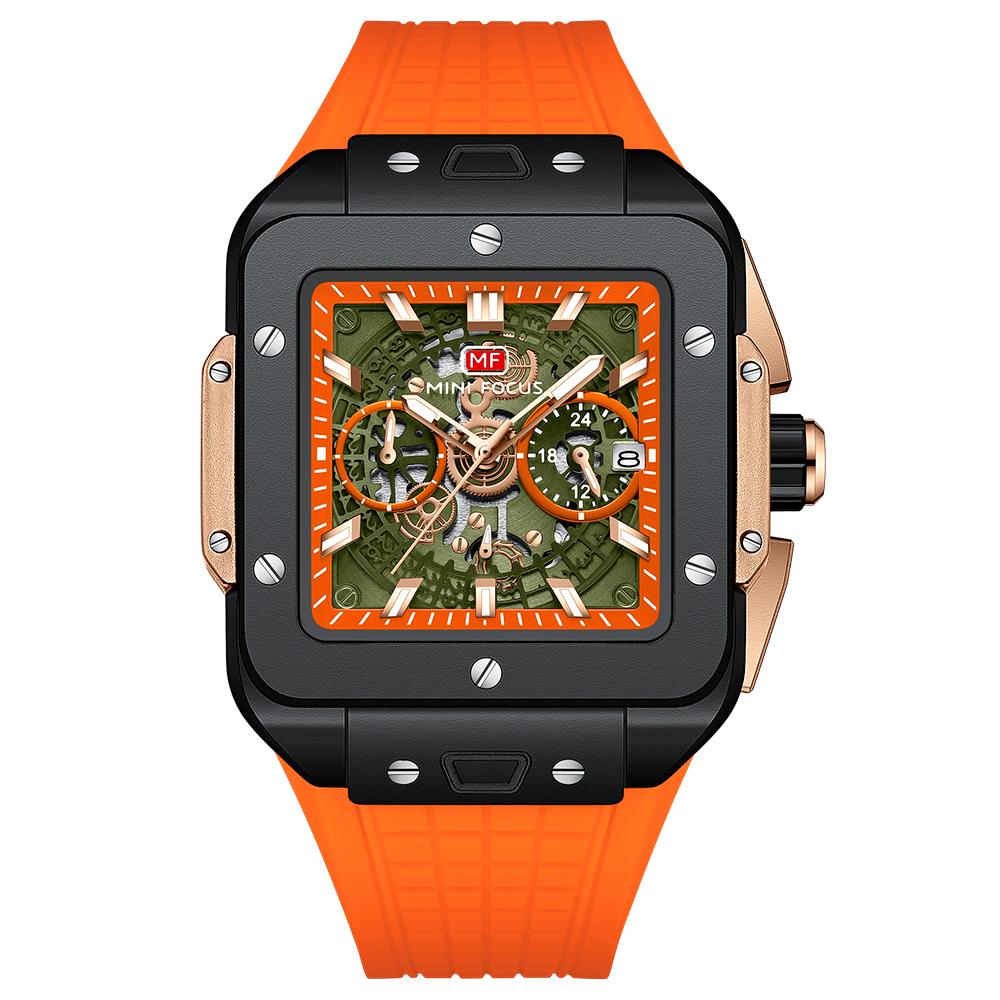 MINIFOCUS Трендовые мужские часы-скелетоны, композитный квадратный корпус, современные модные часы, идеальный крутой подарок на день рождения оранжевый