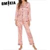 GMXIA Dames todelt loungewear-pysjamas i stretchsateng
