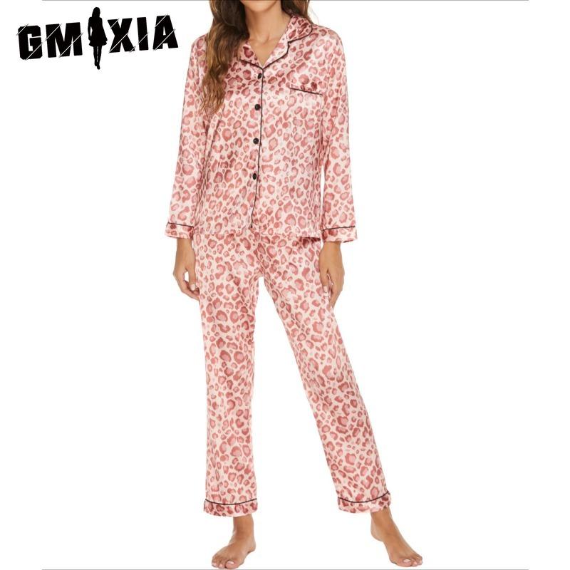 GMXIA Dames todelt loungewear-pysjamas i stretchsateng