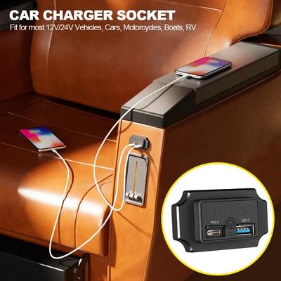 12V-24V Car QC 3.0 USB PD Type C Fast Charger Socket with Touch Switch Power Outlet Quick Charge for Motorcycle RV Boat