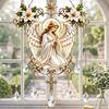 Elegant Indoor Hanging Decor Stained Glass Effect Blessing Suncatcher, Acrylic Angel Prayer Window Sun Catcher for Windows Ornament with Faux Crystal
