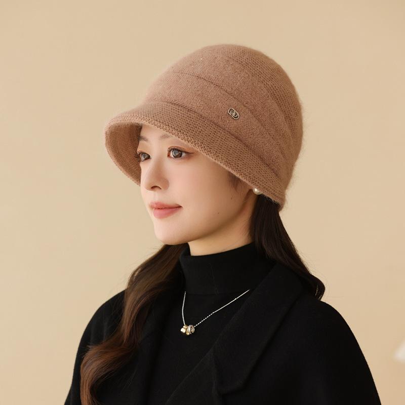 Women Winter The Elderly Hat Warm Ear Protector Piled Thickened Bucket Hat Cold Knitted Wool Basin Hat