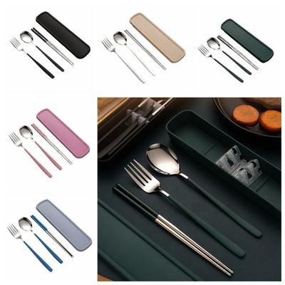 3 In 1 Tableware Set Stainless Steel Silver/Gold Color Forks and Spoon Chopsticks Set Portable Rust-proof Travel Cutlery Set