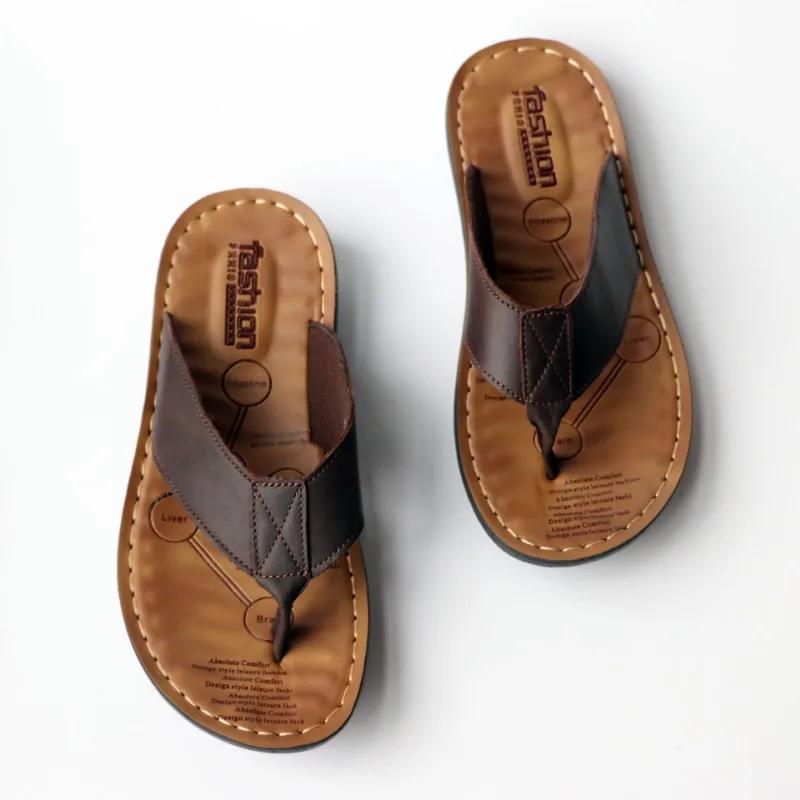 Slippers for Men Cowhide Leather Men's Beach Shoes Summer Men Flip Flops 2025 New Men Casual Slippers Comfortable Soft Pantuflas