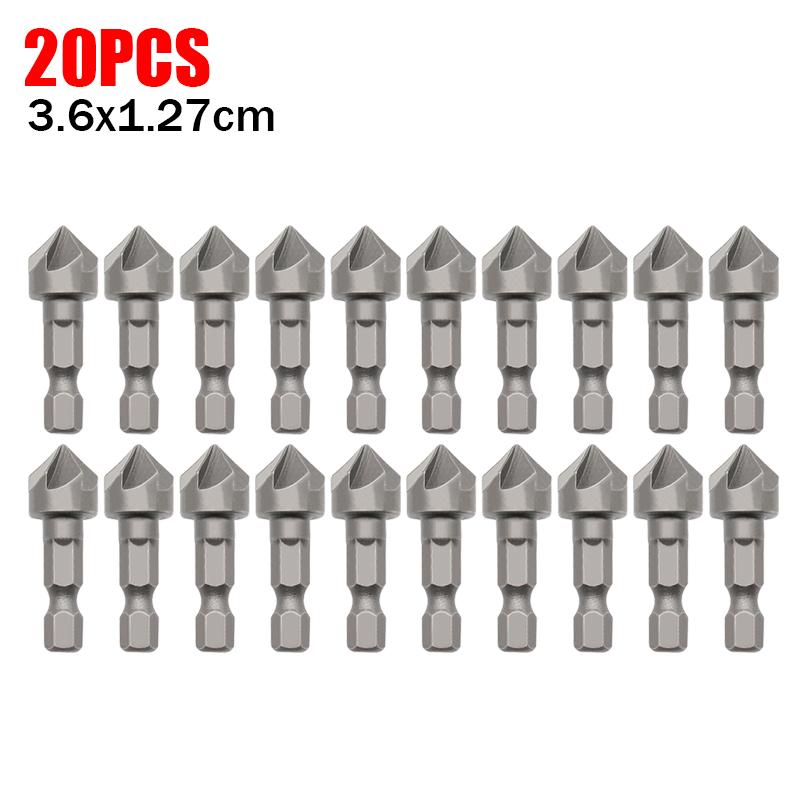 2-40pcs Hexagonal Shank Five Blade Countersunk Drill 12.5mm 5pc Woodworking Hole Opener Spot Facer Deburring Drill Bit Set