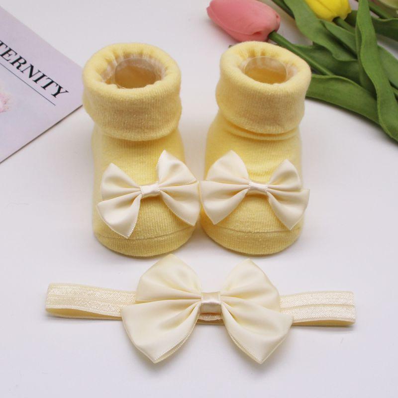 Girls Headband + Socks Set 0-12 Months Cute Toddler Princess Socks Autumn Infant Bow-knot Socks
