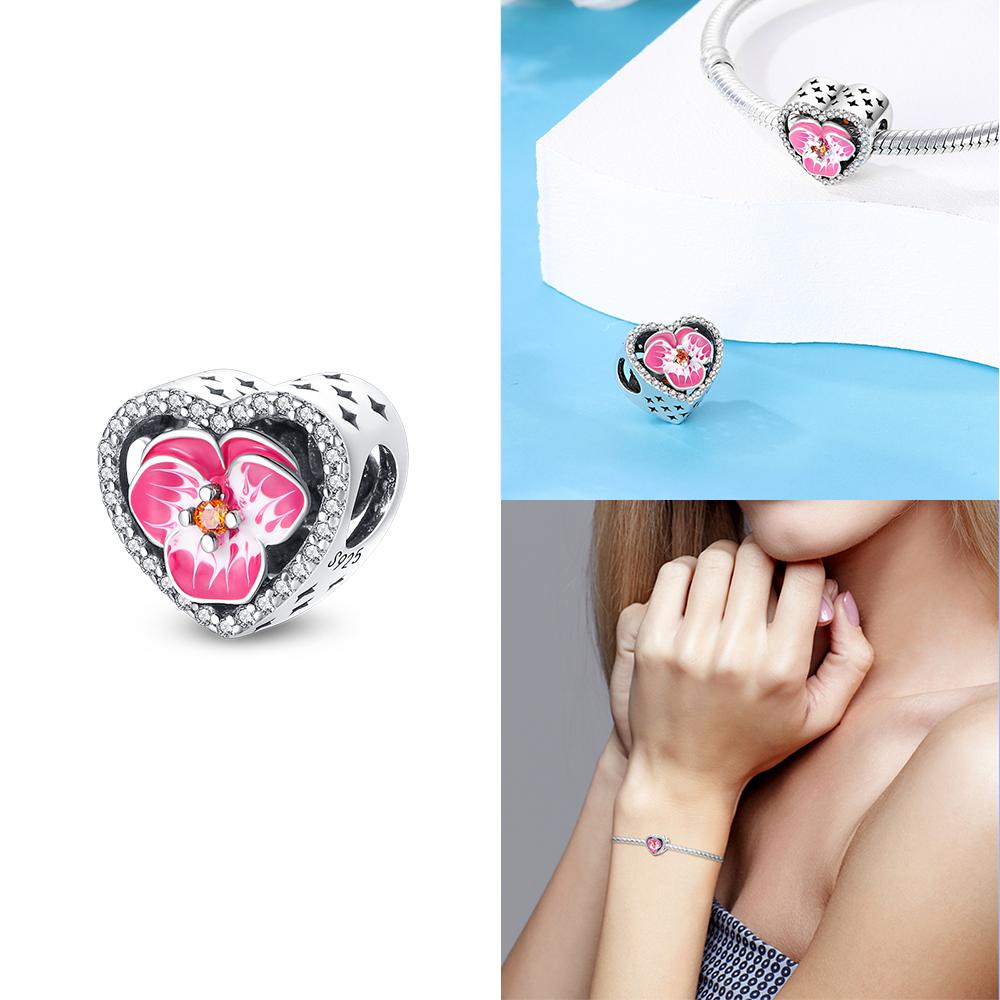 Charm Bead Charms Copper Authentic Heart Plant Lily of The Valley Rose Shamrock Bead Charms Compatible With Bracelets Jewellery Women Diy Gift