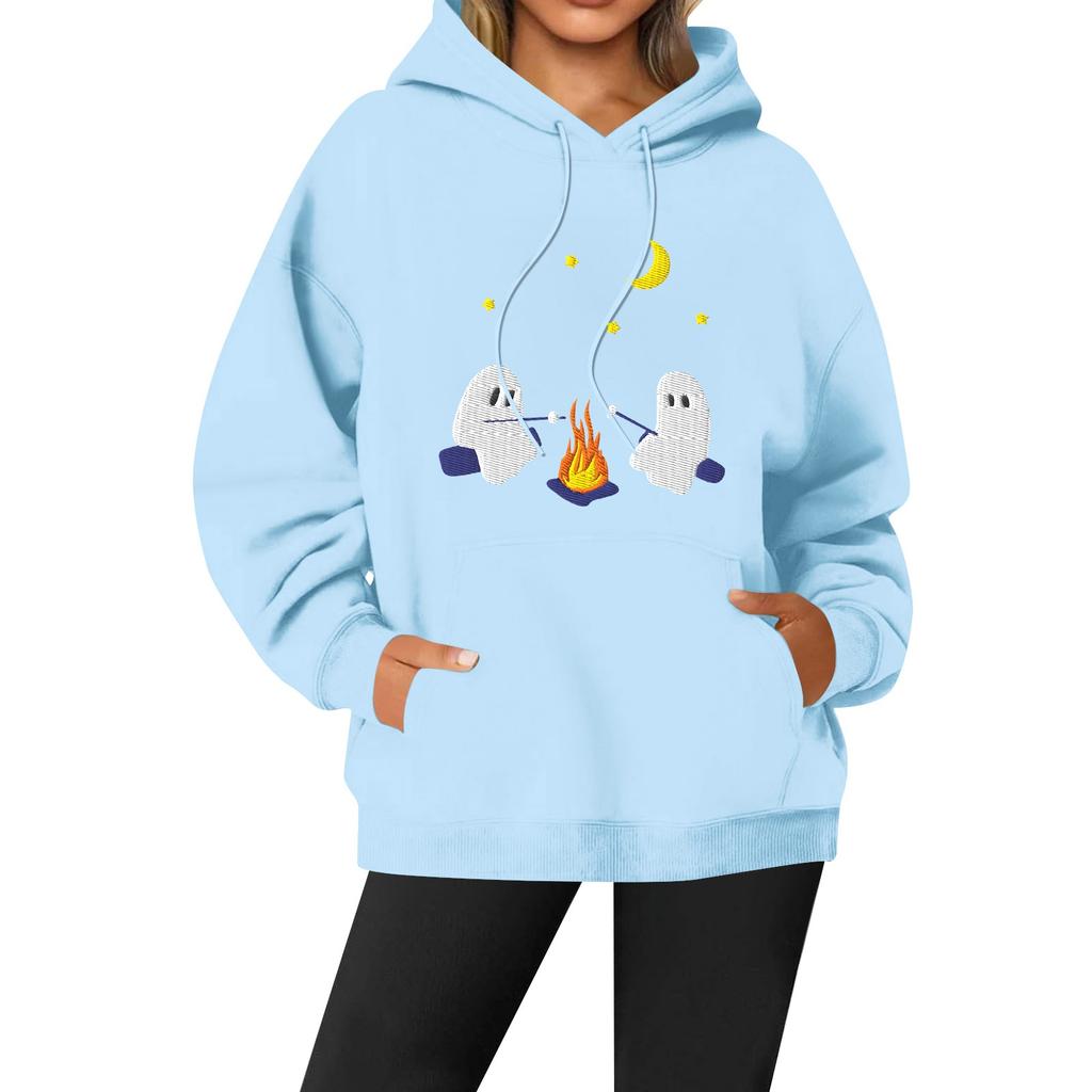 Women's Casual Fashion Solid Color Rugby Print Long Sleeve Hooded Sweatshirt Top