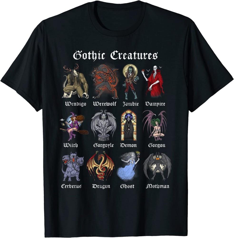 Gothic Mythical Creatures Cryptid Monsters Cryptozoology Tee T-Shirt XL