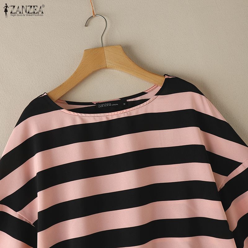 ZANZEA Dámská ležérní halenka s kulatým výstřihem a 3/4 rukávem s volným pruhem