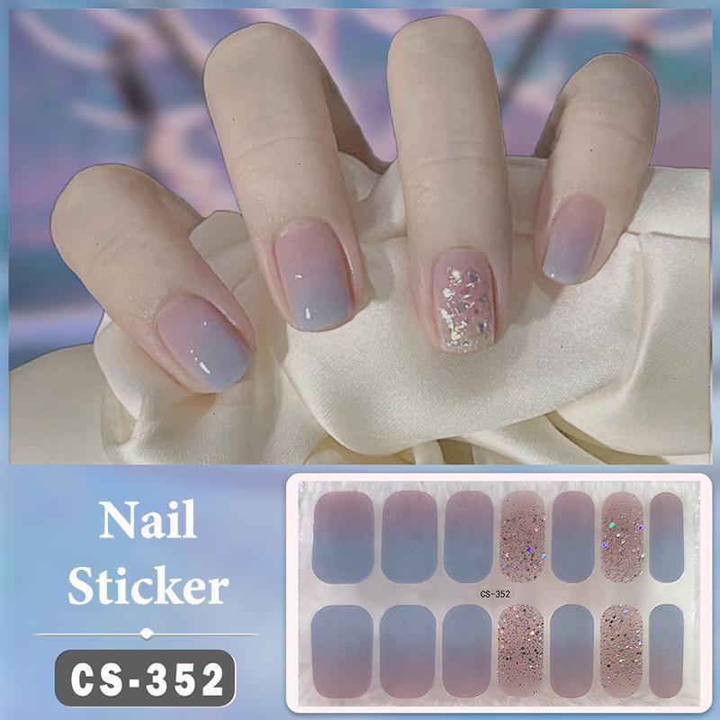 No Baking Lamp Waterproof Nail Wraps Full Cover Nail Stickers Solid Color 14 Nails/Set Multi Color Nail Art Look Patch Firm