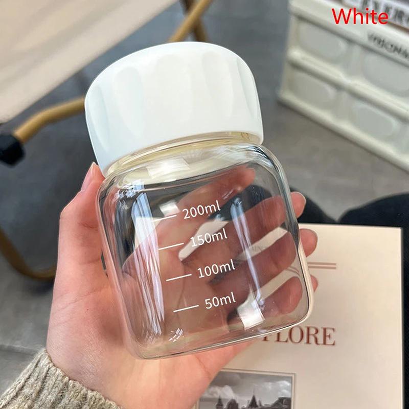 

300 мл стакан для воды из боросиликатного стекла, прозрачный, со шкалой, мини-стакан для жира, портативная кружка для сока, контейнер для напитков, подарок для путешествий и дома белый