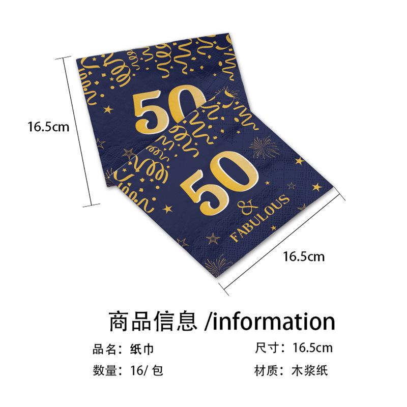 50Th Birthday Party Tableware Ink Blue Disposable Paper Plates Paper Cups Tissue Tablecloths Party Birthday Decorations