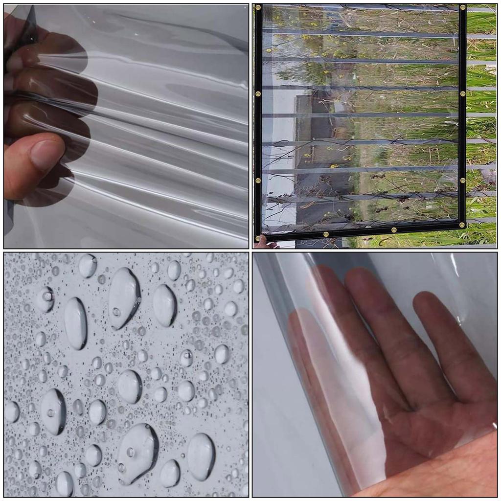 Heavy Duty PVC Vinyl Tarp Waterproof Transparent Tarpaulin with Reinforced Grommets for Greenhouse, Patio Cover, Roof