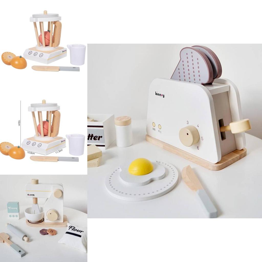 Wooden Fake Kitchen Coffee Maker With Juicer Playset For Kids