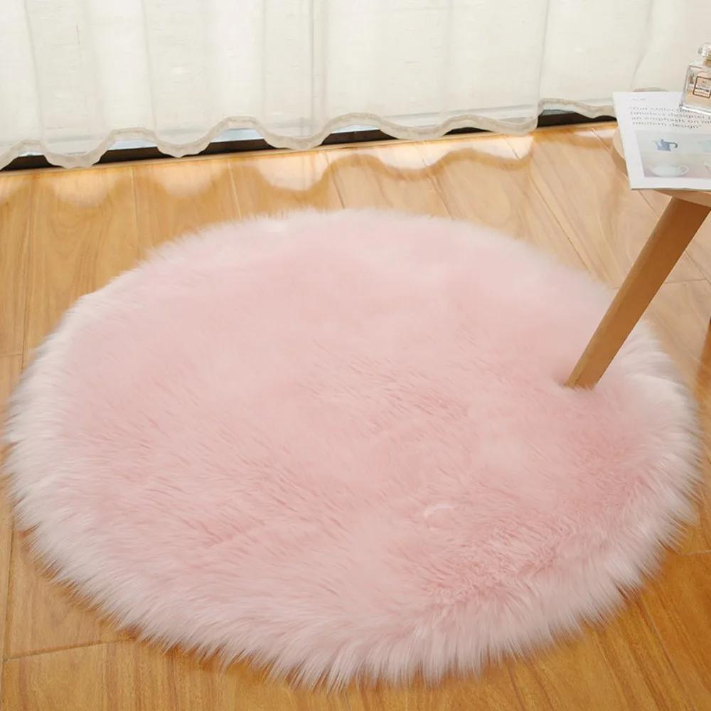 1PC 30cm Soft Artificial Wool Seat Cushion Round Fur Chair Mat Hairy Carpet Warm Wool Rug Home Bedroom Decoration Accessories