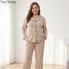 Pigiama Set Taglia L Manica Lunga Pantaloni Completo Due Pezzi Seta di Latte Semplice Casual Abbigliamento per la Casa