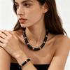 2PCS Set New Fashion Black and White Thick Double Line Metal Tube Exaggerated Hip-Hop Necklace Bracelet Set for Daily Wear