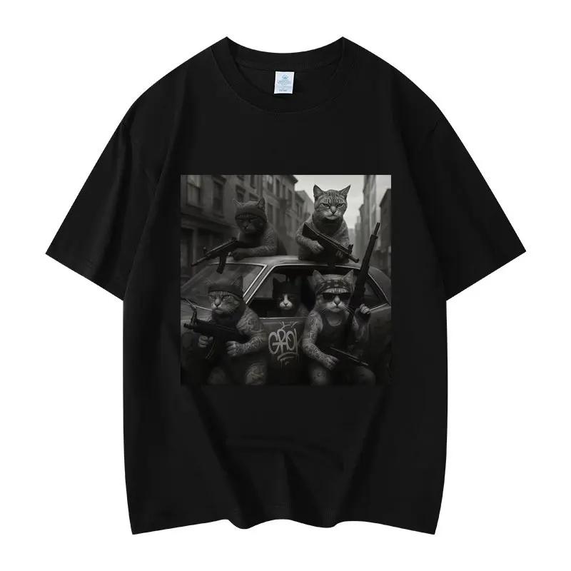 Funny Cat Gang Meme Graphic T Shirts Men's Women's Fashion Vintage Short Sleeve T-shirt High Quality Cotton Oversized T-shirts