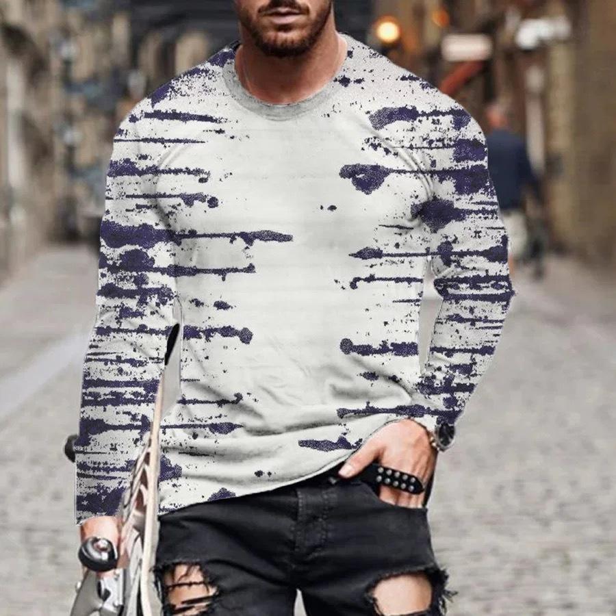 Spring and Autumn Round Neck 3D Printed Top Fashionable Casual retro Long Sleeved Men's T-shirts