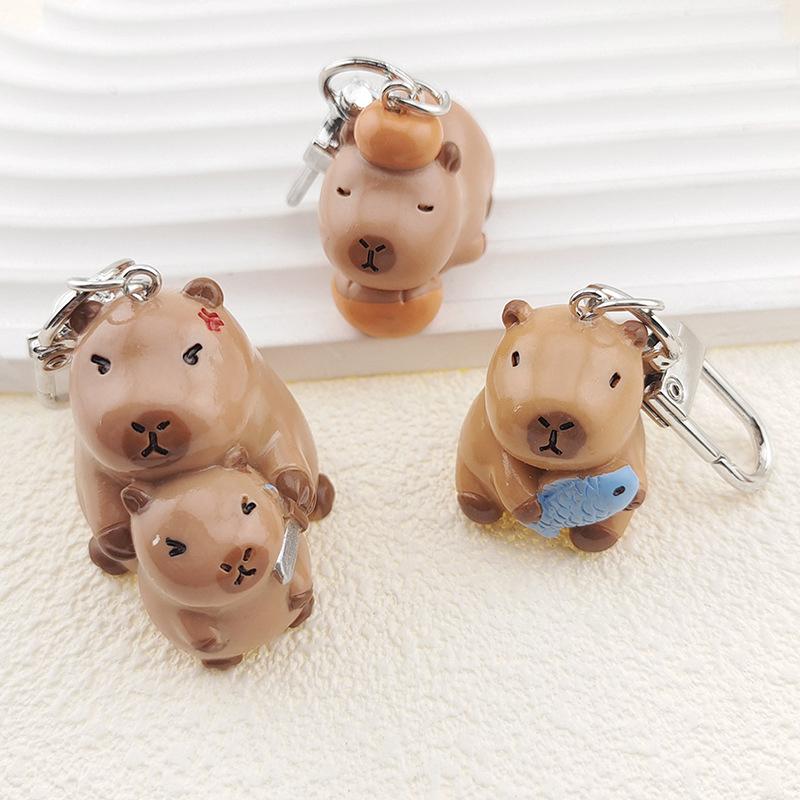 Kawaii 3D Capybara Keychain Cartoon Animal Keyring Bag Pendant Backpack Hanging Decoration Couple Key Holder Lovely Gifts