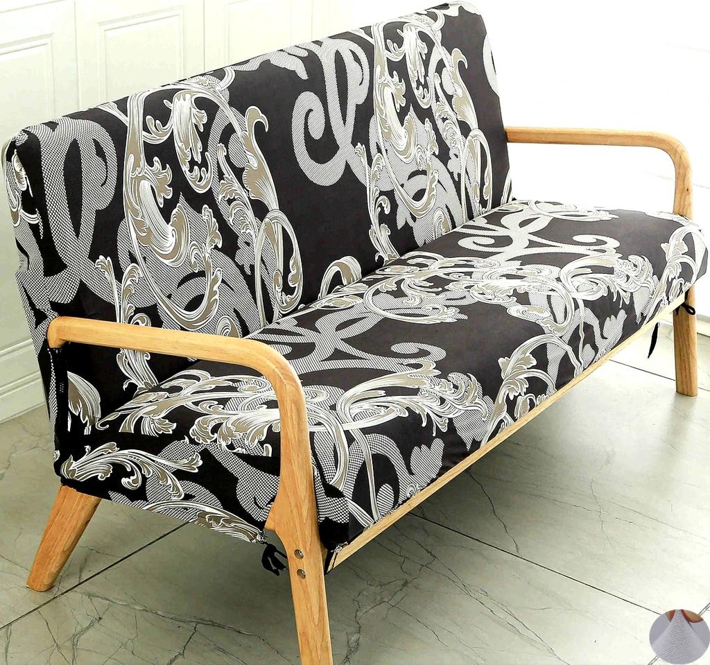 Printing Armless Futon Covers Stretch Futon Couch Cover Folding Sofa Bed Slipcover Furniture Protector with Elastic Bottom