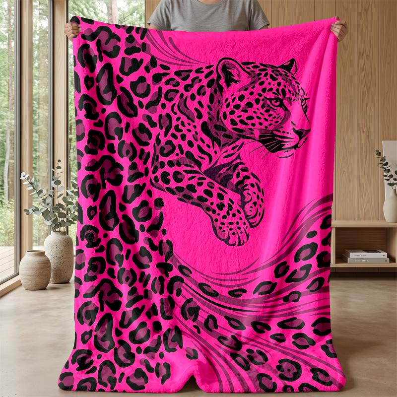 Pink Leopard Bow Frame 1 Theme blanket Lightweight Warm Flannel Blanket Decorative Throw Blanket for Home Decoration