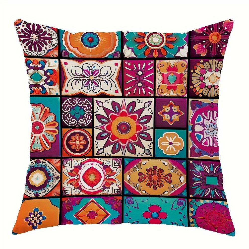 Colorful floral pattern pillow cover, sofa bedroom cushion cover, single-sided printing, without pillow core